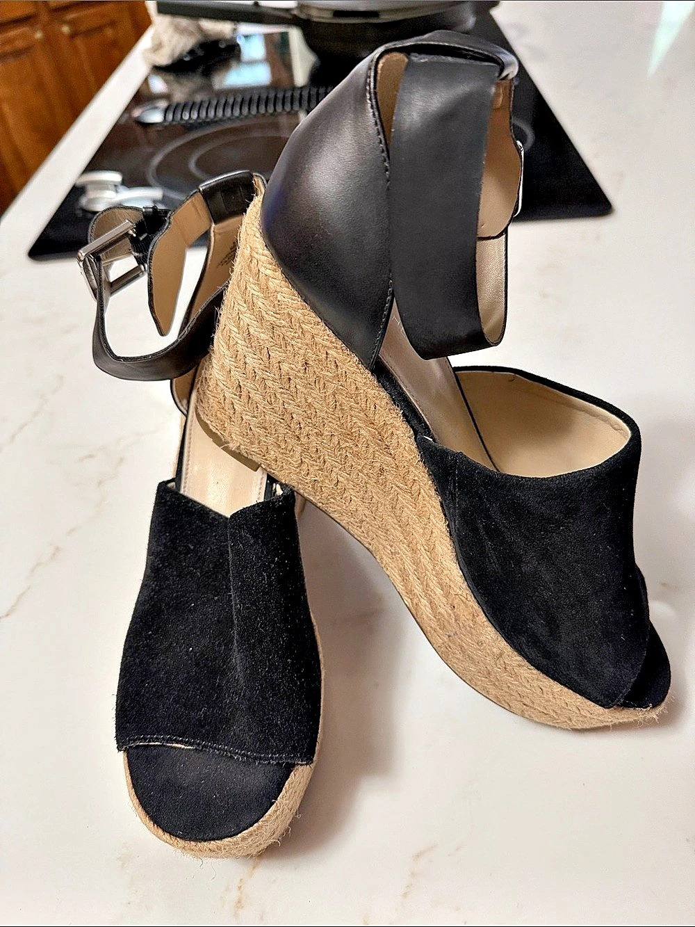 Marc Fisher Black Suede Espadrille Wedges US 8.5